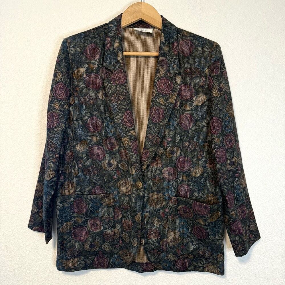 Vintage Cottagecore GrandmaCore‎ Tapestry floral Blazer Jacket Size 8